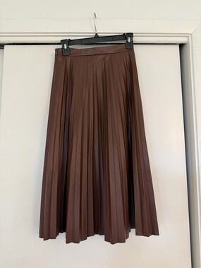 bagatelle Brown Pleated Faux Leather Midi Skirt